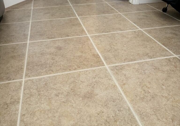 Clean ceramic tile floor with light grout lines in a Las Vegas home after professional tile and grout cleaning